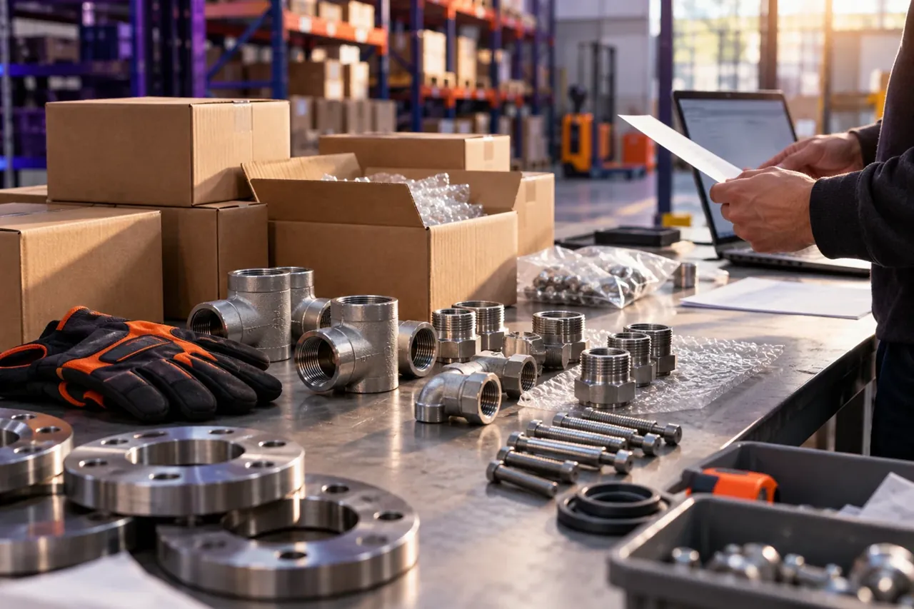 Escena ilustrativa de productos industriales preparados para su despacho
